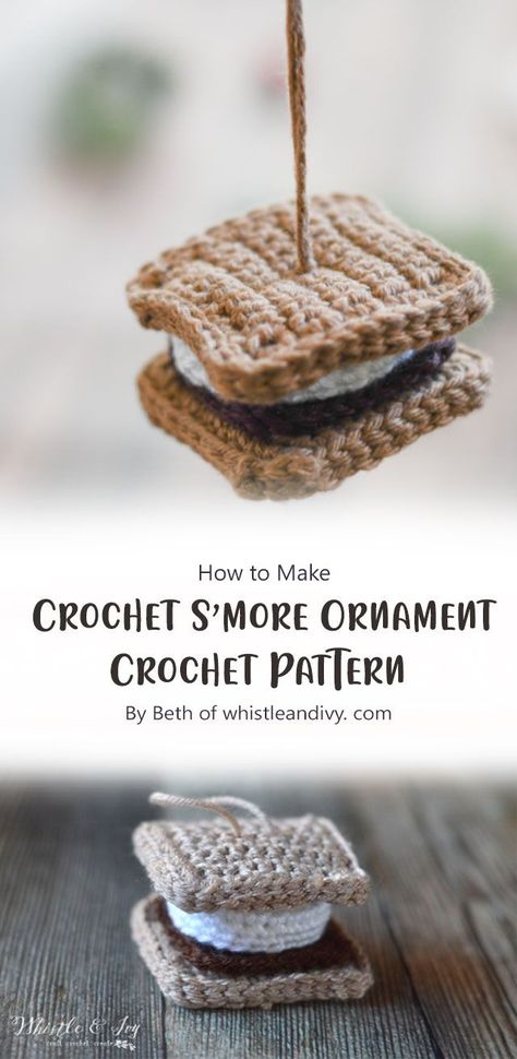 Ornament Crochet Pattern, Camping Smores, Best Treats, Ornament Crochet, Easy Crochet Animals, Knitting Notions, Crochet Xmas, Crochet Bookmarks, Pattern Ideas