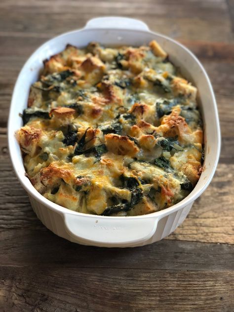 Cheese Strata Recipe, Savory Bread Pudding Recipe, Savory Bread Pudding, Strata Recipe, Cheese Strata, Spinach Bread, Strata Recipes, Savory Bread Puddings, Spinach Cheese