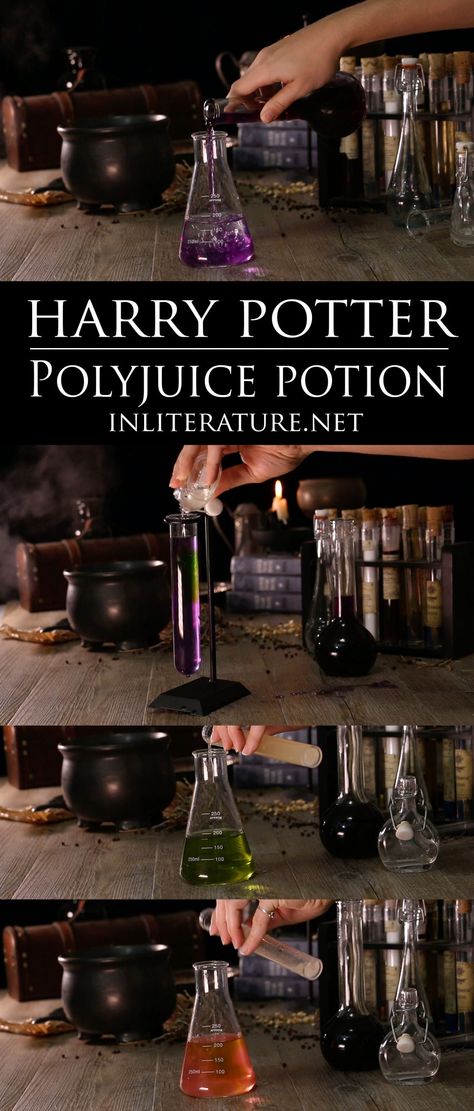 Create a polyjuice potion kit that’s unique to each person for your next Harry Potter party. -- Using ingredients you find in the grocery store, you'll have an activity that's easy, magical and edible! Storybook Kitchen, Harry Potter Polyjuice Potion, Harry Potter Dinner, Potion Kit, Polyjuice Potion, Potions Recipes, Small Cabbage, Pumpkin Juice, Theme Nights