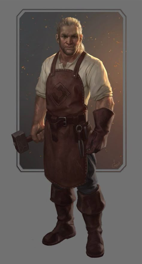 Caraid on Twitter: "Haha, contrary to popular belief I draw things without fur and tails on occasion.… " Blacksmith Character, Mroczny Elf, Medieval Reference, The Blacksmith, Heroic Fantasy, Village People, Fantasy Portraits, Dungeons And Dragons Characters, Fantasy Male