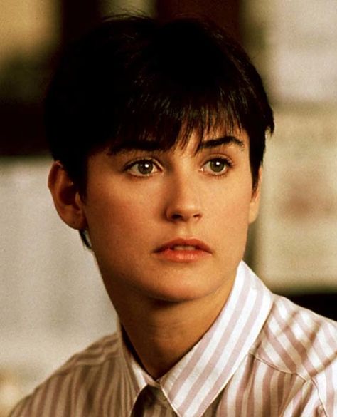 The 30 Best Hairstyles in Movie History | InStyle.com Dark Hair Pixie, Demi Moore Short Hair, Demi Moore Style, Movie Hairstyles, Freddy Moore, Sofia Falcone, 1990s Films, Short Hair Bob, Cailee Spaeny