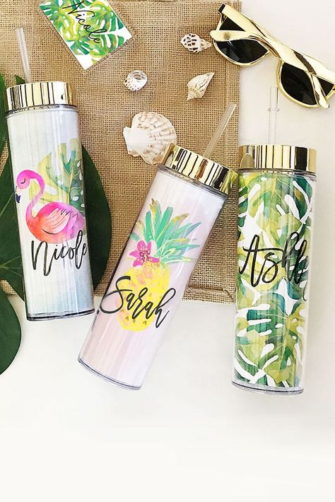 Personalized Tropical Beach Tumbler Style EB3113TRP Gifts For Bridal Party, Beach Bridesmaids Gifts, Beach Bridesmaids, Tropical Bachelorette, Hawaiian Gifts, Tropical Gifts, Pineapple Gifts, Bridal Shower Party Favors, Monogram Tumbler