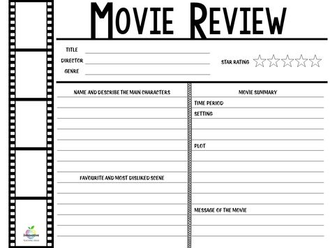 Movie Reviews Template, Movie Review Template Aesthetic, Movie Rating Template, Film Review Template, Movie Review Template, Innovative Teaching Ideas, Review Template, Visual Literacy, Movie Guide