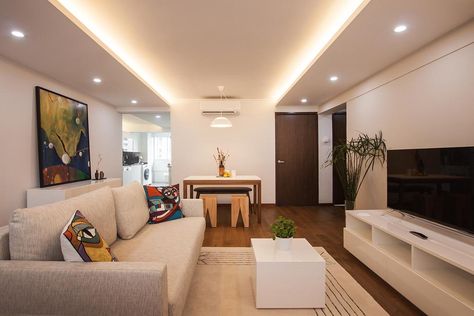 Coving Ideas Living Rooms, Cove Ceiling Ideas, Minimal Ceiling Design, Cove Lighting Design, Coving Ideas, Cove Lighting Ceiling, Cove Light, False Ceiling Living Room, Interior Design Singapore