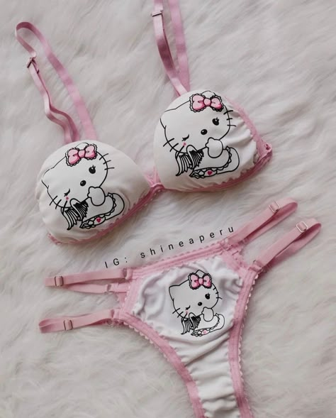 Hello Kitty Coquette Lingerie Hello Kitty Bra Set, Hello Kitty Langere, Hello Kitty Bras, Hello Kitty Lingerie, Coquette Lingerie, Fire Clothes, Pink Wallpaper Hello Kitty, Aged Clothing, Hello Kitty Shoes