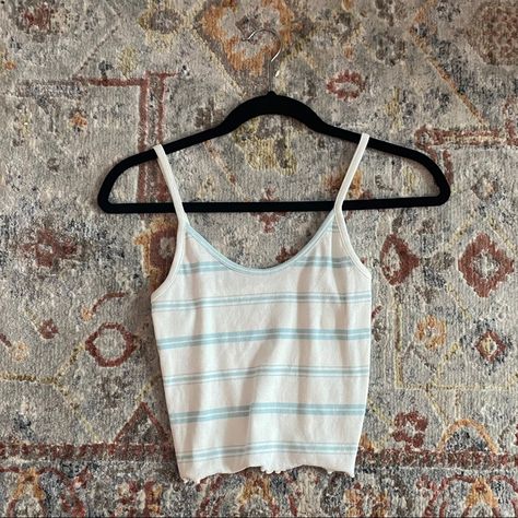 Light Blue Horizontal Stripes, Straps Aren’t Adjustable. Lettuce Edge On The Torso Side Only. True To Size. Never Worn, Still Has The Size Sticker On The Front. Y2k Soft Girl, Infinite Money, Edgy Jewelry, Preppy Clothes, Glow Nails, Hacks Clothes, Strap Tank Top, Tank Top Straps, Fashion Hacks