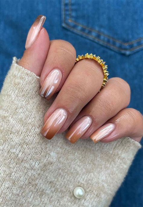 40 Brilliant Chrome Nail Art Designs : Ombre Brown Chrome Nails Ombre Chrome Nails, Brown Chrome, Santa Nails, Brown Nails Design, Nails Brown, Chrome Nail Art, Milky Nails, Red Christmas Nails, November Nails