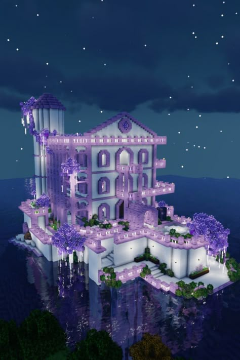 Minecraft Mansion Tutorial, Minecraft Purple, Minecraft Cherry Blossom House, Big Minecraft Houses, Minecraft Village Ideas, Pfp Minecraft, Cherry Blossom House, Minecraft Pfp, Ring Background