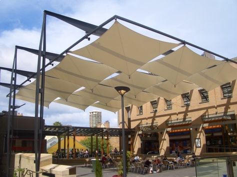 contemporary pergola with tensile panels Membrane Structure, Tensile Structures, Solar Protection, Membrane Roof, Backyard Canopy, Garden Canopy, Shade Sails, Diy Canopy, Patio Canopy