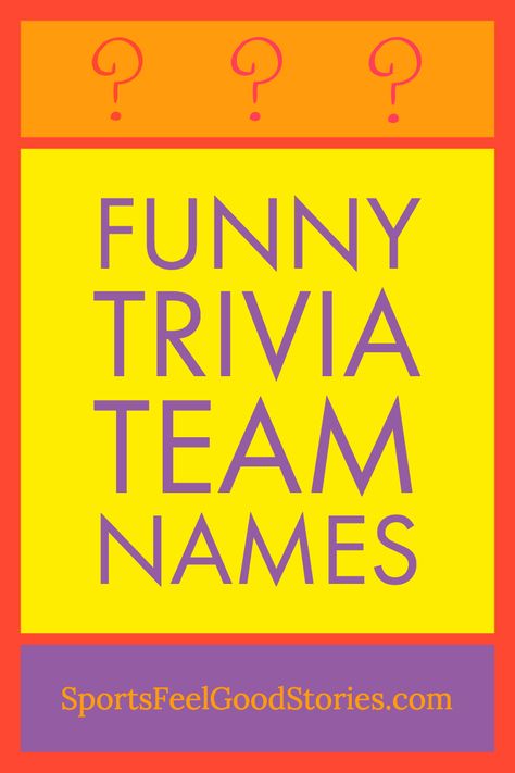 Funny trivia team names along the lines of Donut Call List, John Trivialta, E = MC Hammer, Les Quizerables, Team Redundancy Team, We'd Rather Be on Cash Cab and I Thought I Was Speed Dating.  #trivia #names Funny Team Name, Trivia Team Theme Ideas, Harry Potter Team Names, Trivia Team Names Funny, Group Names Funny, Fun Team Names, Bar Trivia, Best Team Names, Olympic Pool