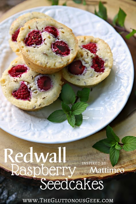 Raspberry Seedcakes inspired by Brian Jacques's Mattimeo. Recipe by The Gluttonous Geek. Redwall Inspired Recipes, Middle Ages Recipes, Regency Era Recipes, Lotr Food Recipe, Literary Food Recipes, Regency Desserts, Redwall Food, Regency Era Desserts, Medieval Desserts