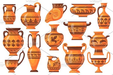 Greek Pottery Designs, Grecian Pottery, Ancient Greece Display, Greece Pottery, Greek Pots, Greek Urn, Vase Clay, Ancient Vase, Egypt Design