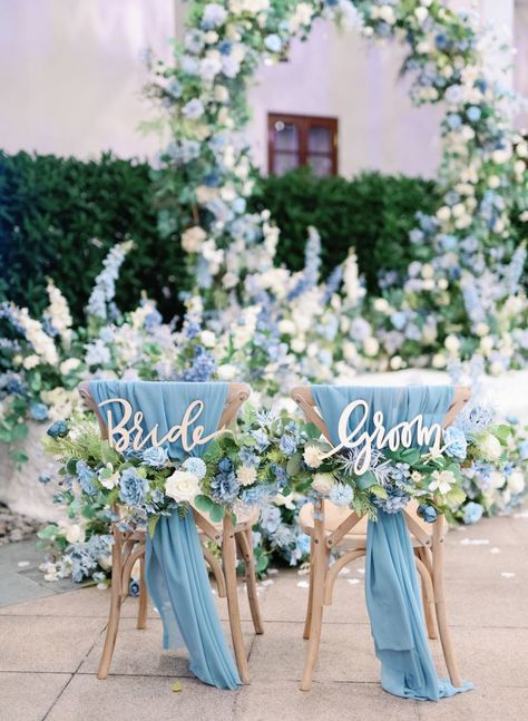 Blue and white summer wedding with orchids in Hong Kong Wedding With Orchids, White Wedding Inspiration, Baby Blue Weddings, Blue Wedding Decorations, Blue And White Wedding, Blue White Weddings, Light Blue Wedding, Blue Themed Wedding, Dusty Blue Weddings