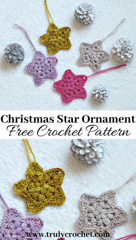 Simple crochet Star Ornaments for Christmas, beginner friendly pattern. Festive crochet decorations that are easy and quick using this free crochet pattern Free Crochet Snowflake Patterns, Patriotic Crochet, Christmas Stitching, Crochet Star Patterns, Crochet Christmas Ornaments Free, Crochet Ornament Patterns, Crochet Garland, Crochet Snowflake Pattern, Crochet Star