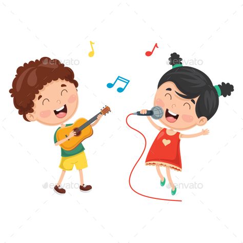 Vector Illustration Of Kids Playing Music And Singing Singing Animation, Singing Cartoon, Soul Illustration, Sing Animation, Turtle Vector, Pattern Reference, Pongal Celebration, Cartoon Turtle, Kids Singing