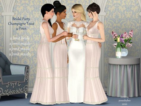 jessesue's Bridal Party Champagne Toast Sims 4 Wedding Party Poses, Sims 4 Bridesmaid Poses, Sims 3 Poses, Sims 4 Bridesmaid Dress, Sims 4 Wedding Poses, Sims 3 Wedding, Brides Mate Dress, Brides Mate, Sims 4 Wedding Dress