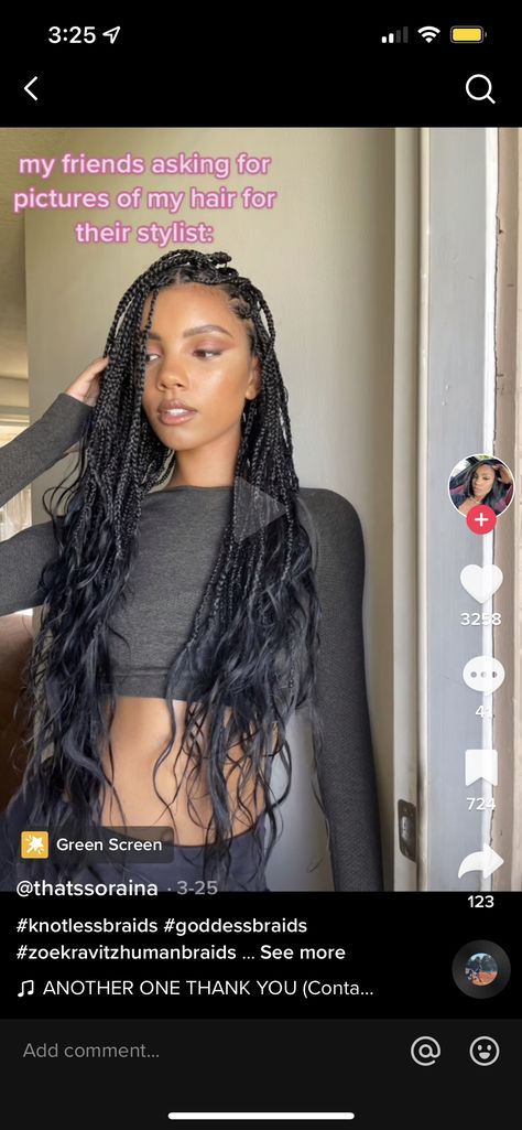 Small Knotless Box Braids Wavy Ends, Wavy Ends Knotless Braids, Zoe Braids, Wavy Knotless Braids, Box Braids Shaved Sides, Zoe Kravitz Braids, Hairstyle Everyday, Head Challenge, Invisible Braids