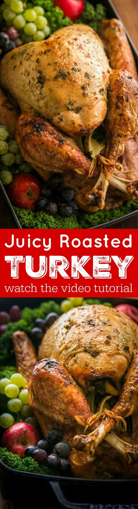 Making a juicy and flavorful Thanksgiving Turkey is easier than you think! A Video for how to make a Thanksgiving Turkey Recipe that your guests will love! | natashaskitchen.com Roast Turkey Recipes Thanksgiving, Best Roasted Turkey, Easy Thanksgiving Turkey, Thanksgiving Turkey Recipe, Dinner Spread, Whole Turkey Recipes, Easy Turkey Recipes, Roast Turkey Recipes, Diy Easy Recipes