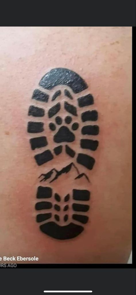 Boot Print Tattoo, Paw Tattoo, Boot Print, Dog Tattoo, Hiking Boot, Dog Tattoos, Walking Boots, Tattoo Idea, Paw Print Tattoo