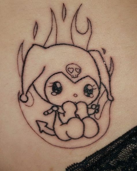 Kuromi Tattoo Ideas, Kuromi Tattoo, Tattoo Ideas Simple, 16 Tattoo, Grunge Tattoo, Hello Kitty Tattoos, Kawaii Tattoo, Inspiration Tattoos, Doodle Tattoo