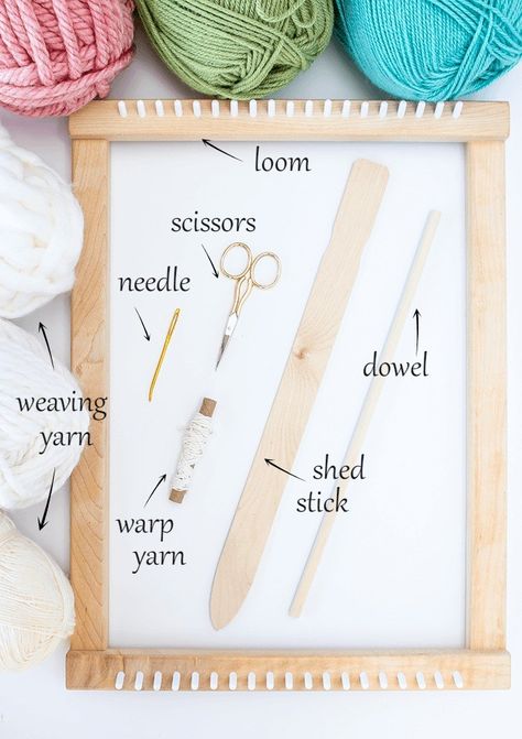 8 Weaving Tools and Supplies Every Weaver Should Own (And Where You Can Find Them). Heddle Loom Weaving, Diy Crochet Wall Hanging, Stick Weaving, Basic Weaving, Rigid Heddle Loom, Weaving Loom Diy, Loom Craft, Sewing Supplies Storage, Weaving Tools