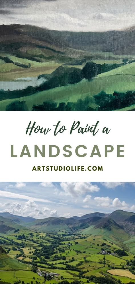 Step Landscape, Landscape Step By Step, Painting A Landscape, Landscape Painting Techniques, Landscape Steps, Mountains Painting, Easy Landscape Paintings, Painting Landscapes, Painted Hills