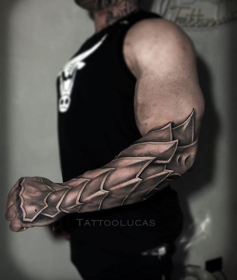 Armor Gauntlet Tattoo, Forearm Shield Tattoo, Body Armor Tattoo For Men, Hand Armor Tattoo, Armour Tattoo Forearm, Knight Hand Tattoo, Armor Forearm Tattoo, Gauntlet Tattoo Forearm, Knight Armor Tattoo