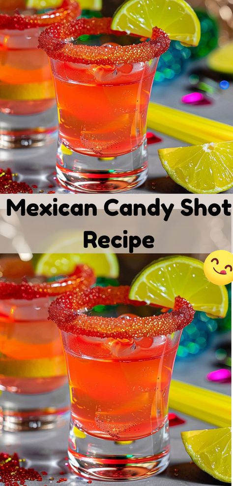 Enjoy a spicy-sweet Mexican Candy Shot! Easy to make and perfect for any festive occasion. Mexican Candy Shots, Easy Crowd Meals, Candy Shots, Spicy Drinks, Mexican Snacks, Mexican Drinks, Mexican Candy, Candy Drinks, Easy Mexican