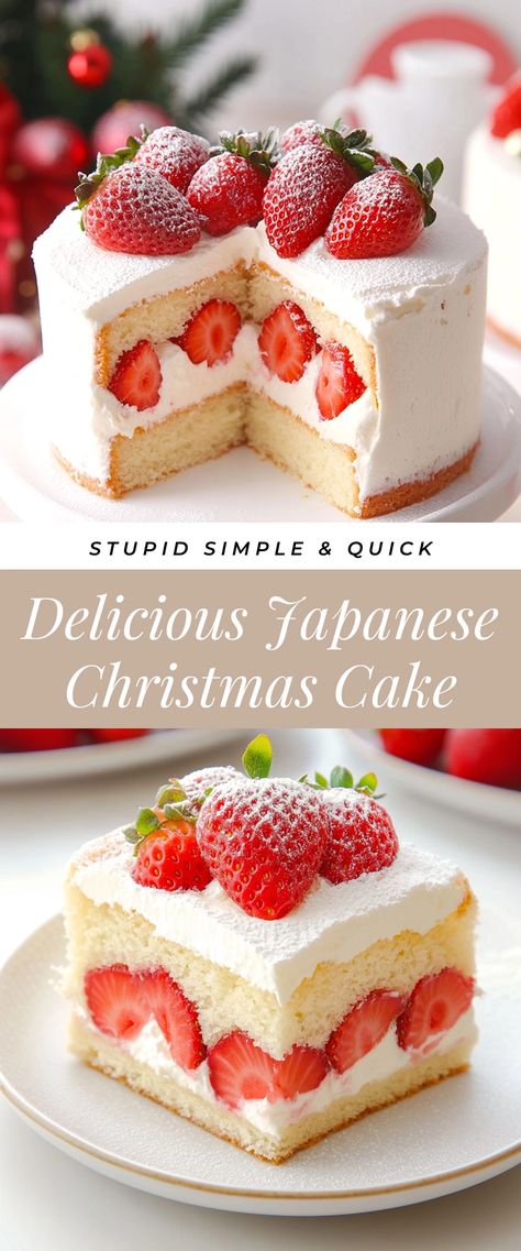 Image for Delicious Japanese Christmas Cake Yuzu Cake Recipe, Japanese Christmas Dessert, Christmas Party Desserts Fancy, Asian Christmas Desserts, Easy Japanese Dessert Recipe, Christmas Fancy Desserts, Pretty Christmas Cake, Japan Cake Design, Japanese Fluffy Cake Recipe