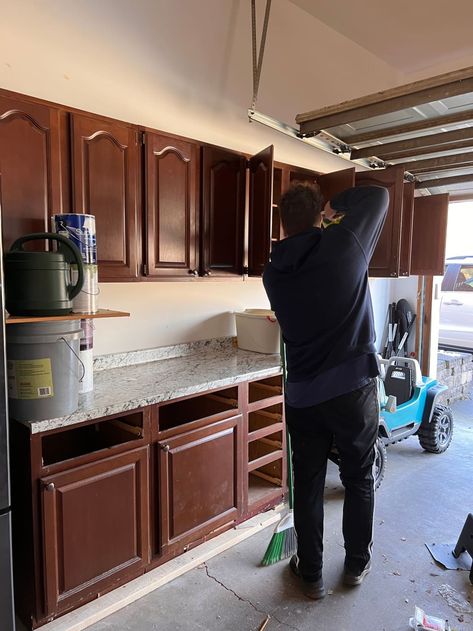 Garage Storage Using Kitchen Cabinets, Garage Kitchen Cabinets Ideas, Old Kitchen Cabinets In Garage, Kitchen Cabinets In Garage Reuse, Garage Kitchen Cabinets, Kitchen In Garage, Reuse Kitchen Cabinets, Repurpose Kitchen Cabinets, Garage Kitchen Ideas