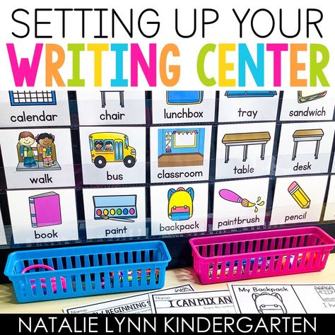 Writing Centres Grade 1, 1st Grade Writing Center Ideas, Beginning Writing Activities Kindergarten, Writing Center Set Up Kindergarten, Guided Writing Kindergarten, Writing Stations Kindergarten, Beginning Of The Year Writing Center Kindergarten, Writing Station First Grade, Kindergarten Writing Center Beginning Of Year