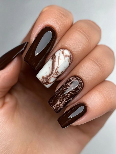 Brown Tone Nails, Chocolate Brown Nails Design, November Nail Designs, Brown Nails Design, November Nails, Plaid Nails, Sweater Nails, Simple Gel Nails, Fall Nail Art