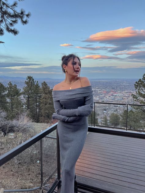 Off The Shoulder Slip Dress, Long Dress Cold Weather, Off Shoulder Sweater Dress Outfit, Off The Shoulder Fall Dress, Sweater Dress Off The Shoulder, Off The Shoulder Knit Dress, Long Sleeve Off The Shoulder Dress, Off The Shoulder Dress Outfit, Maxi Sweater Dress Outfit