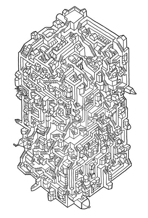 All inked up! Start at the plaza at the top, end at the larger building on the bottom. Hard Mazes, Maze Art, 3d Maze, High School Math Classroom, Labyrinth Maze, Printable Mazes, Maze Design, Mazes For Kids, Maze Puzzles