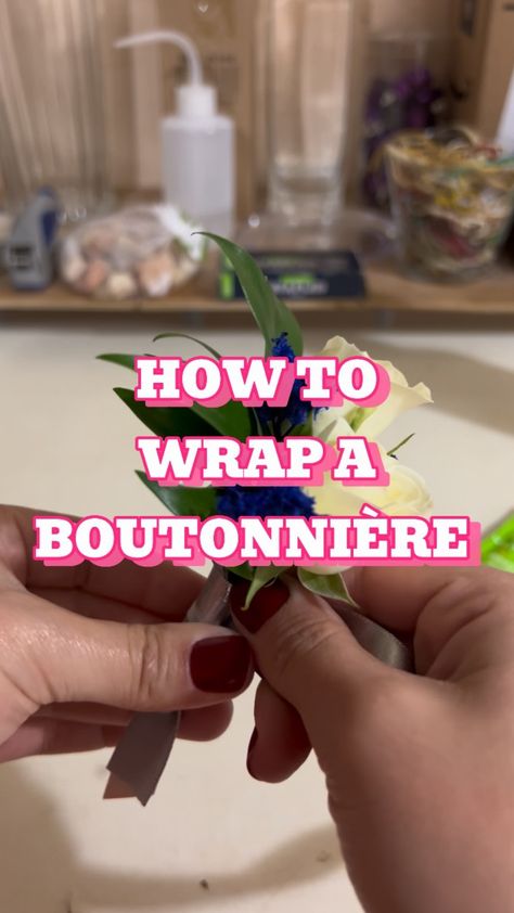 Tognoli Florist | Flower Delivery in MD | Same technique for wrapping a bouquet but at a tiny scale 🥰 How to wrap a boutonnière without glue 💐 . . #howto #howtowrap #bouquet… | Instagram Bachelorette Bouquet Ideas, How To Make A Simple Bridal Bouquet, How To Make Wedding Boutineers, How To Wrap A Boutonniere With Ribbon, Diy Hand Tied Bouquet, How To Wedding Bouquet, Wedding Bouquet Wrap Ideas, Diy Boutineers How To Make, How To Make A Boutonniere Diy