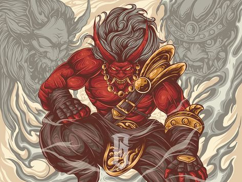 Oni Oni Art Male, Oni Demon Art, Oni Illustration, Oni Aesthetic, Tattoo Oni, Oni Design, Monster Mugs, Oni Masks, Oni Art