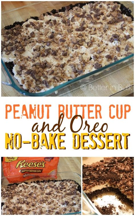 Peanut Butter Cup & Oreo No-Bake Dessert: This recipe mixes the classic flavors of chocolate and peanut butter together. It's heavenly! #chocolate #dessert #desserts Oreo Layer Dessert, Key Lime Cupcakes, Oreo Desserts, Dessert Oreo, Layered Dessert, Coconut Dessert, Dessert Simple, Brownie Desserts, Oreo Recipes