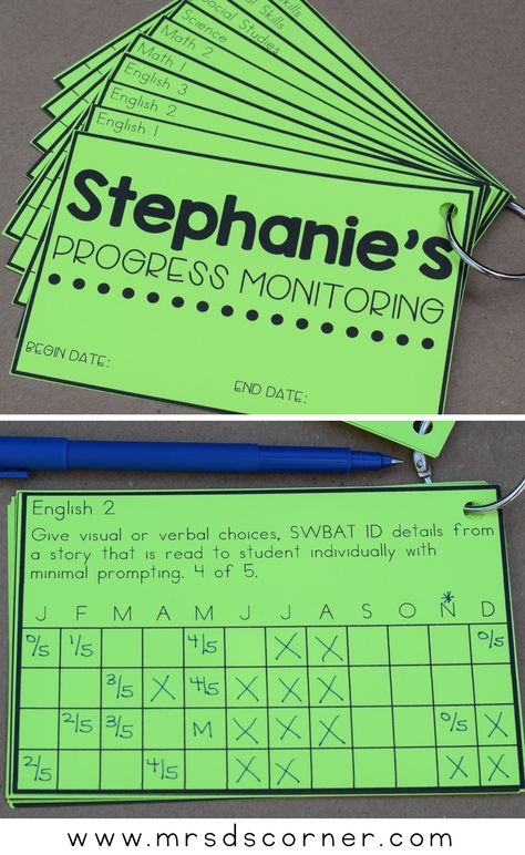 Sped Progress Monitoring, Sped Data Tracking, Data Sheets For Special Education Free, Teaching Long A, Special Ed Data Collection, Progress Monitoring Organization, Prek Special Education Activities, Special Education Must Haves, High School Special Education Classroom Decorations