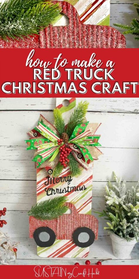 Wooden Paddle Boards, Truck Crafts, Red Truck Decor, Wooden Paddle, Red Truck Christmas, Beautiful Christmas Decorations, Saving Ideas, Clever Ideas, Red Truck