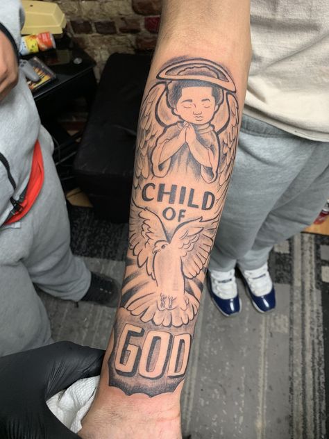 Child Of God Tattoo, God Quotes Tattoos, Arm Tattoos Black, Forearm Tattoo Quotes, Money Tattoo, Half Sleeve Tattoos Drawings, God Tattoos, Forarm Tattoos, Cool Forearm Tattoos