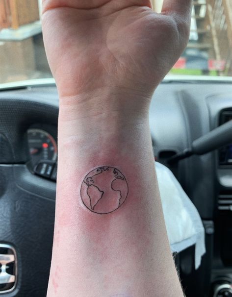 Tiny Earth Tattoo, Earth Day Tattoo, New England Tattoo, Half Earth, Earth Tattoos, England Tattoo, Globe Tattoo, Patchwork Tattoos, Friendship Tattoo