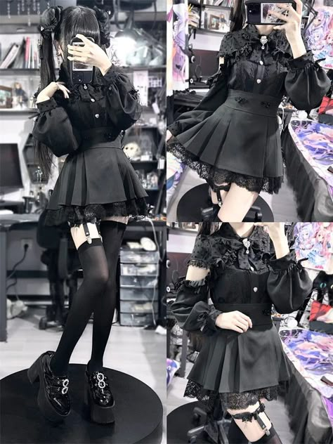 Jirai Kei Skirt, Subcul Jirai Kei, Jiraikei Clothes, Pastel Goth Outfits Kawaii, Jirai Kei Pfp, Dark Girly Aesthetic, Jirai Kei Aesthetic, Idol Outfit Ideas, Jirai Kei Outfits