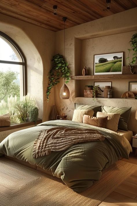 19 Best Earthy Modern Bedroom Ideas for a Cozy Retreat 57 Natural Earthy Bedroom, Natural Stone Bedroom, Romantic Earthy Bedroom, Earthy Tone Home, Minimal Earthy Home, Earthy Bedroom Minimalist, Earthy Bedroom Wall Decor, Cozy Atmosphere, Earth Tone Bedroom Cozy