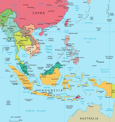 Map of Southeast Asia - Indonesia, Malaysia, Thailand South East Asia Map, Map Of Southeast Asia, East Asia Map, South East Asia Travel, Asian Maps, East Asia Travel, Peta Asia, Map Of Asia, Singapore Map