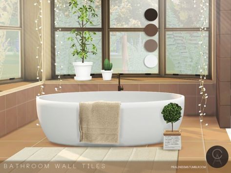 Pralinesims' Bathroom Wall Tiles Sims 4 Custom Content Furniture Bathroom, Sims 4 Bathroom Wall Tiles, Sims 4 Cc Bathroom Wallpaper, Sims 4 Cc Toilet, Sims Cottagecore, The Sims 4 Bathroom, Sims Bathroom, Sims 4 Luxury, Farmhouse Tub