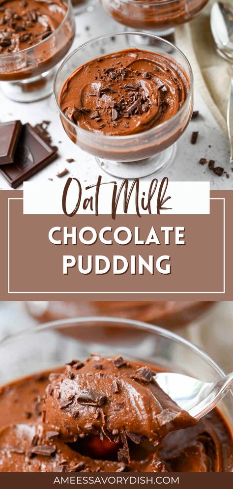 This Oat Milk Chocolate Pudding satisfies a health-conscious sweet tooth without sacrificing decadence or special dietary restrictions, as the ingredients are naturally gluten-free, lactose-free, refined sugar-free, AND easy to modify for grain-free, dairy-free, and paleo protocols! This chocolate pudding made with oat milk is just as good, if not better, than traditional chocolate pudding! Lactose Free Pudding, Oat Milk Chocolate Pudding, Oat Milk Dessert, Oatmilk Pudding, Dairy Free Chocolate Pudding, Desserts With Oats, Milk Chocolate Pudding, Oat Milk Chocolate, Gluten Free Pudding