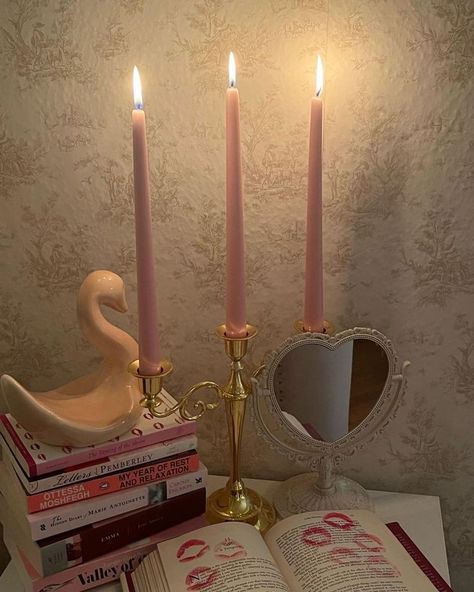 Colored Taper Candles, Long Candles, Romantic Academia, Rose Scent, Candles Wax, Pretty Room, Pink Girly Things, Princess Aesthetic, Metal Candle Holders