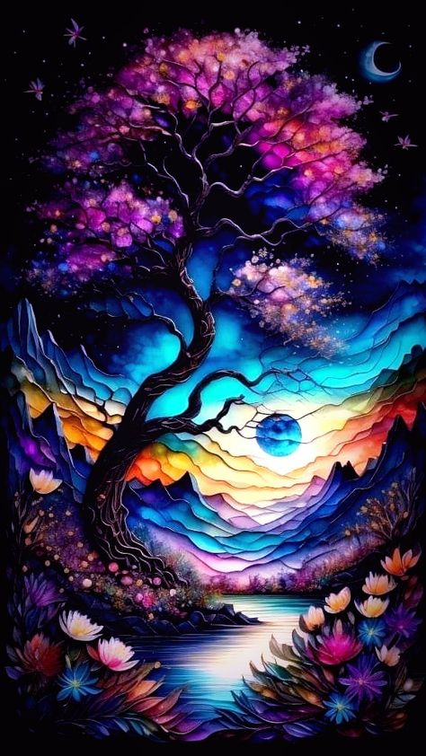 Psychodelisch Art, Dynamic Painting, Diamond Art Kits, Art Hippie, Images D'art, Tree Of Life Art, Diamond Painting Kits, Cool Wallpapers Art, Fantasy Art Landscapes