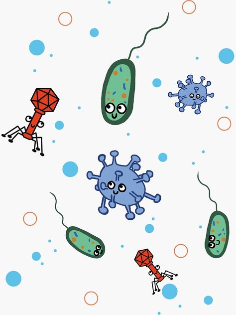 "Cute Microbiology" Sticker by Sheeta #Aff , #Aff, #Microbiology, #Cute, #Sheeta, #Sticker Cute Biology Wallpaper, Microbiology Wallpaper, Bacteria Cartoon, Graphic Design Brochure, Bullet Journal Paper, Happy New Year Images, 3d Abstract, Image Fun, Pattern Tattoo