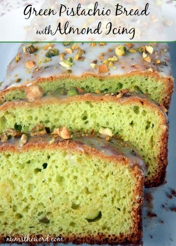 Pistachio Bread with Almond Icing Almond Icing, Green Bread, Pistachio Bread, Cherry Bread, Pistachio Pudding, St Patricks Day Food, Quick Bread Recipes, Loaf Cake, Dessert Bread